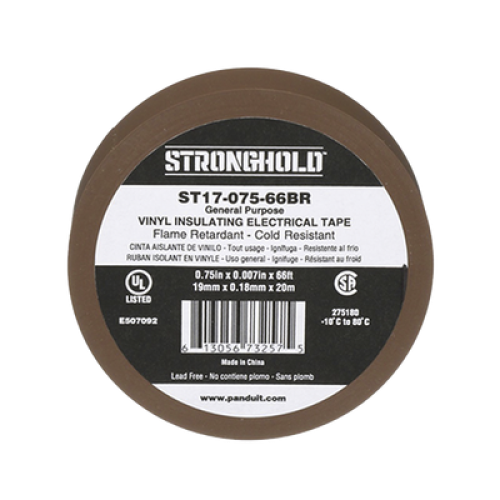 Cinta Eléctrica STRONGHOLD para Aislar, de PVC, Uso General Reparación y Mantenimiento, Grosor de 0.18mm (7 mil), Ancho de 19mm, y 20.12m de Largo, Color Café