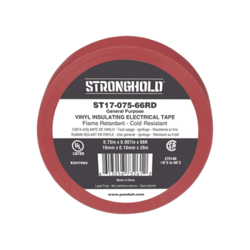 Cinta Eléctrica STRONGHOLD para Aislar, de PVC, Uso General Reparación y Mantenimiento, Grosor de 0.18mm (7 mil), Ancho de 19mm, y 20.12m de Largo, Color Rojo Cinta Eléctrica STRONGHOLD para Aislar, de PVC, Uso General Reparación y Mantenimiento, Grosor de 0.18mm (7 mil), Ancho de 19mm, y 20.12m de Largo, Color Rojo