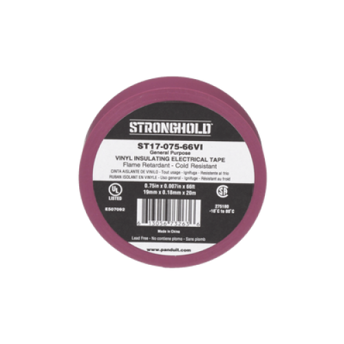 Cinta Eléctrica STRONGHOLD para Aislar, de PVC, Uso General Reparación y Mantenimiento, Grosor de 0.18mm (7 mil), Ancho de 19mm, y 20.12m de Largo, Color Violeta Cinta Eléctrica STRONGHOLD para Aislar, de PVC, Uso General Reparación y Mantenimiento, Grosor de 0.18mm (7 mil), Ancho de 19mm, y 20.12m de Largo, Color Violeta