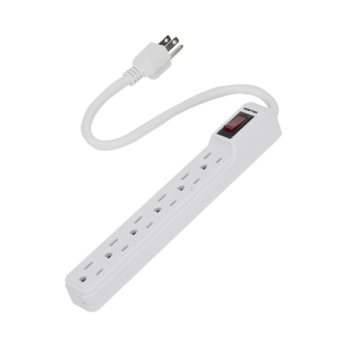 Multicontacto con cable 30 cm. 6 tomas 127 Vca línea, tierra, neutro 15 A max.
