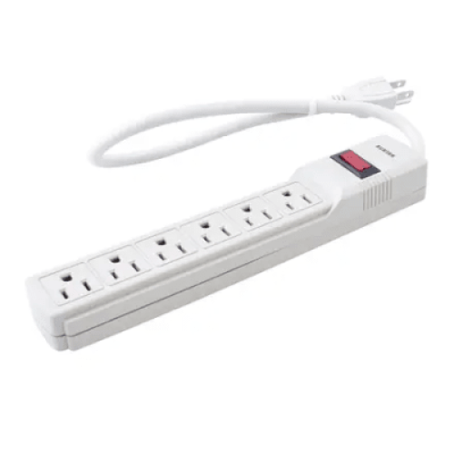 Multicontacto con Supresor de Picos 450 Joules, Voltaje de Entrada: 127 Vca NEMA 5-15P, Con 6 Salidas NEMA 5-15R. 