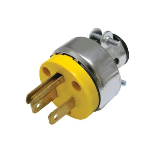 Clavija Blindada con Abrazadera Aterrizada / 15 A 125 V / 50/60 Hz / ABS/ Metal / Color Amarillo.