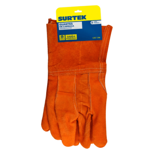 Guantes de Carnaza Largo/ Refuerzo en Palma / Resistente a Abrasión y Temperaturas Moderadas.