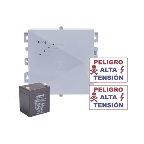 KIT de Energizador de 12,000Volts-1JOULES/2500 mts lineales de proteccion/Activado por Atenuación de voltaje,Corte de línea o Aterrizamiento de la línea/Integración a panel de Alarma.