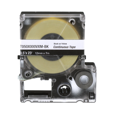 Casete de Etiquetas de Vinilo de Cinta Continua, Color Negro Sobre Amarillo, Uso Interior/Exterior, 9 mm de Ancho x 7 Metros (22.97 Pies) de Largo