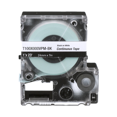 Casete de Etiquetas de Vinilo de Cinta Continua, Color Negro Sobre Blanco, Uso Interior/Exterior, 24 mm (0.94 Pulgadas) de Ancho x 7.6 Metros (24.93 Pies) de Largo