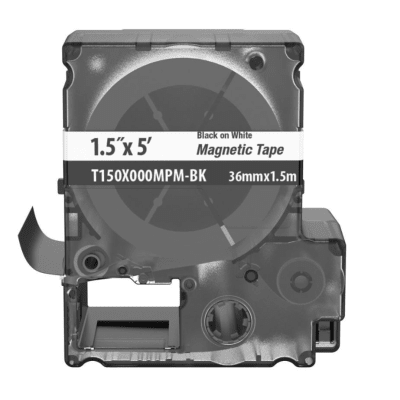 Casete de Etiquetas Magnéticas de Cinta Continua, Color Blanco Sobre Negro, Uso Interior, 36 mm (1.42 pulgadas) de Ancho x 1.5 Metros (4.92 pies) de Largo