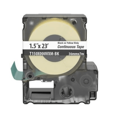 Casete de Etiquetas de Vinilo de Cinta Continua, Color Negro Sobre Amarillo, Uso Interior/Exterior, 36 mm de Ancho x 7 Metros (22.97 Pies) de Largo