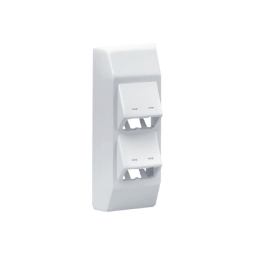 Soporte Con 4 Puertos Mini-Com, Con Bisagras de Instalación a Presión, Para Canaletas T45, Material PVC Rígido, Color Blanco Mate