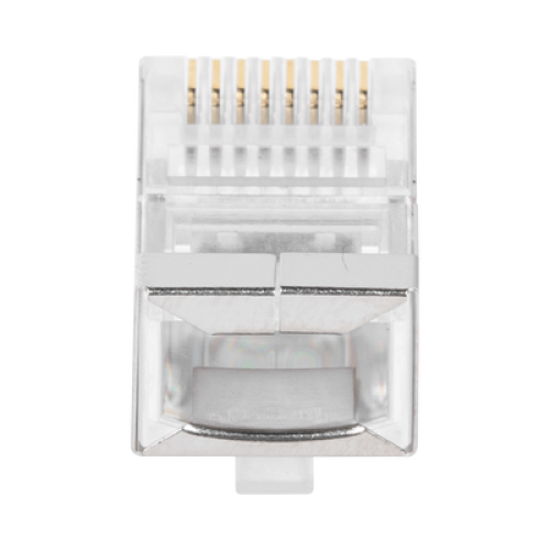 Bote con 100 Plugs Pass Through RJ45 Cat5e Blindado, Chapado de Oro a 30 Micras para Durabilidad Extrema