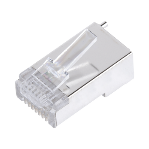 Bote con 100 Piezas de Plug Modular RJ45 Cat5e Blindado, Chapado de Oro a 30 Micras para Durabilidad Extrema con Pin de Tierra