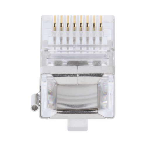 Bote con 100 Piezas de Plug Modular RJ45 Cat5e Blindado, Chapado de Oro a 30 Micras para Durabilidad Extrema con Pin de Tierra