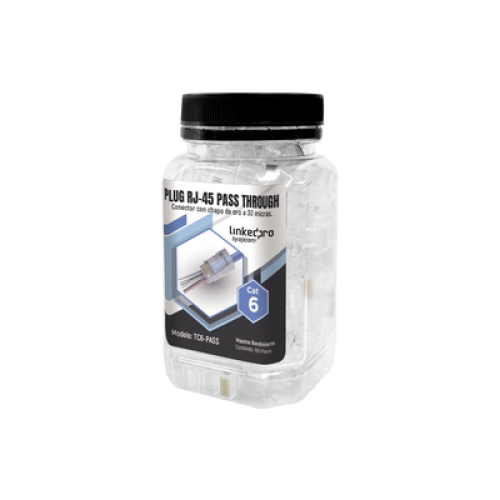 Bote con 100 Plugs Pass Through RJ45 Cat6 sin Blindaje, Chapado de Oro a 30 Micras para Durabilidad Extrema Bote con 100 Plugs Pass Through RJ45 Cat6 sin Blindaje, Chapado de Oro a 30 Micras para Durabilidad Extrema