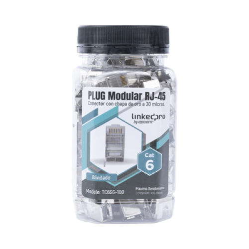 Bote con 100 Piezas de Plug Modular RJ45 Cat6 Blindado con Pin de Tierra, Chapado de Oro a 30 Micras para Durabilidad Extrema
