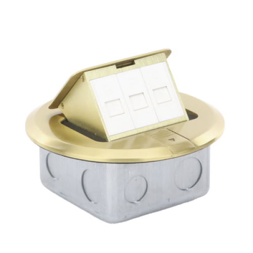 Mini Caja de Piso Redonda para Datos o Conectores Tipo Keystone, Color Bronce (3 Contactos) (11000-12102)