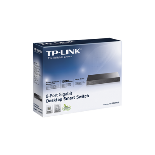 Switch Administrado Gigabit 8 Puertos / Omada SDN / 16 Gbps Capacidad Switching / Gestión Cloud y Local / VLAN / QoS / ACL / Sin Ventiladores / Montaje Pared-Escritorio