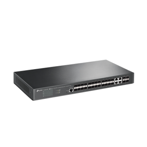 Switch de Fibra Óptica L2+ Omada / 24 puertos SFP 1GE / 4 Puertos Combinados SFP+/RJ45 Gigabit / 2 Puertos Consola RJ45|micro-SUB / Administración Centralizada Omada o Stand-Alone / Compatile con IPv6 /  Multicast IGMP