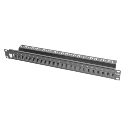 Patch Panel TERA-MAX Blindado de 24 Puertos, Modular (Vacío), Plano, Color Negro, 1UR