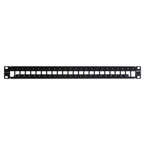 Patch Panel TERA-MAX Blindado de 24 Puertos, Modular (Vacío), Plano, Color Negro, 1UR