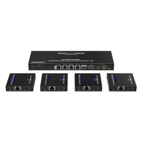 Kit Divisor y Extensor HDMI | 1x4 | Hasta 70 m |Resolución 4K @ 60 Hz |  Cat 6/6a/7 | IPCOLOR | CERO LATENCIA | Puerto S/PDIF | EDID | RS232 | Salida Loop / PoC