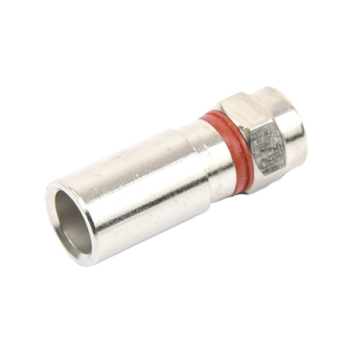 Conector F Macho de Compresión, Metálico para cable RG-6, Cuerpo de Bronce Niquelado.