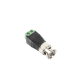 Adaptador de conector BNC macho a 2 terminales-tornillo para cables AWG-26-14, en aplicaciones Video Vigilancia, Níquel/ Oro/  PTFE y PVC.