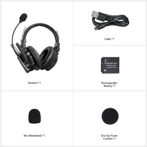 Intercomunicador Inalámbrico Binaural / Cancelación de Ruido IA / Rango 500 m (1640 ft) / Bluetooth 5.0 / Batería 1050mAh / Resistente a Lluvia