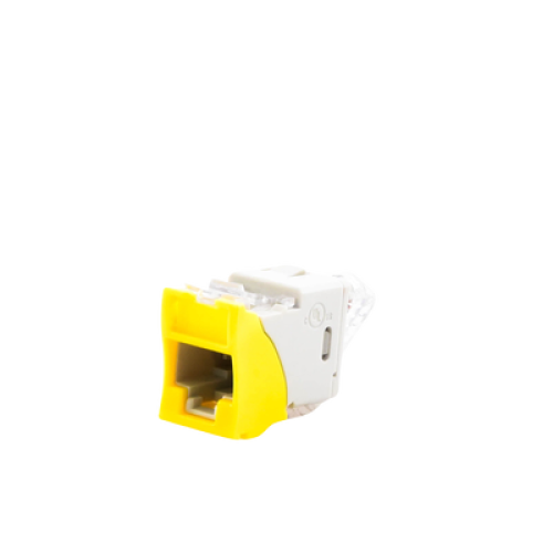 Jack Ultramax Cat5e, UTP, Montaje Híbrido en Placa de Pared (Plano y Angulado), Color Amarillo, Punch Down