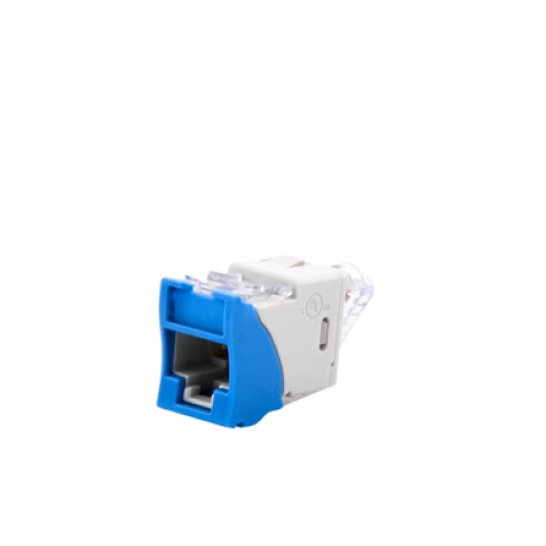 Jack UltraMAX Cat6, UTP, Montaje Híbrido en Placa de Pared (Plano y Angulado), Color Azul, Punch Down