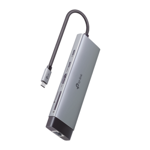 Adaptador HUB 9 en 1, 1 puerto USB-C entrada, 1 puerto HDMI 4K, 1 puerto Ethernet Gigabit, 1 puerto SD y MicroSD, 1 puerto USB-C y 3 puertos USB-A