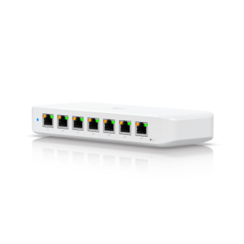 USW Ultra Switch de 8 Puertos GbE (7 Puertos PoE+ y 1 Puerto Entrada PoE++) con Opciones de Montaje Versátiles USW Ultra Switch de 8 Puertos GbE (7 Puertos PoE+ y 1 Puerto Entrada PoE++) con Opciones de Montaje Versátiles