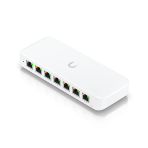 USW Ultra Switch de 8 Puertos GbE (7 Puertos PoE+ y 1 Puerto Entrada PoE++) con Opciones de Montaje Versátiles USW Ultra Switch de 8 Puertos GbE (7 Puertos PoE+ y 1 Puerto Entrada PoE++) con Opciones de Montaje Versátiles