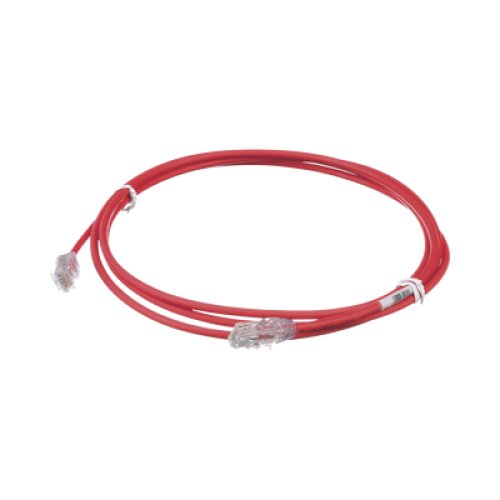 Cable de Parcheo UTP Cat6A, CM/LSZH, Diámetro Reducido (28AWG), Color Rojo, 2.13 Metros (7 Pies)