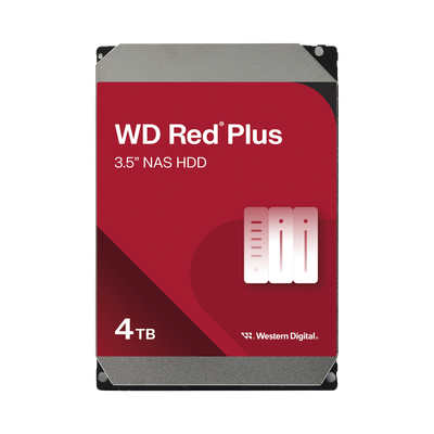 Disco Duro NAS WD Red Plus / Tecnología CMR / Capacidad 4TB / SATA 6 Gb/s / 7200 RPM / NASware 3.0 / 180TB año Workload / 1M Horas MTBF / 3 Años Garantía