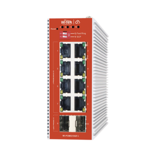 Switch L2+ PoE Industrial / Administración Cloud-Web-CLI / 8 Puertos PoE af/at 100/1000 Mbps / 2 Puertos SFP Gigabit / Presupuesto PoE 120 W / Protocolo ERSP (redundancia enlaces)