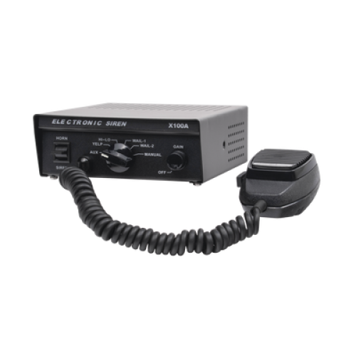 Sirena Vehicular de 100W de Potencia, Con Switch Giratorio de 6 posiciones y Micrófono Integrado de Uso Rudo Sirena Vehicular de 100W de Potencia, Con Switch Giratorio de 6 posiciones y Micrófono Integrado de Uso Rudo