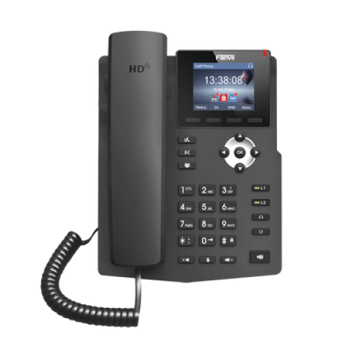 Teléfono IP empresarial para 2 lineas SIP con pantalla LCD de 2.4 Pulgadas a color y conferencia de 3 vías, PoE