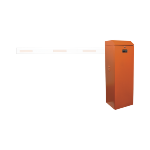 Barrera vehicular izquierda / Soporta brazo de hasta 3 m / Apertura en 1.5 s /Final de carrera ajustable por programación / Movimiento fluido / Diseño elegante color naranja