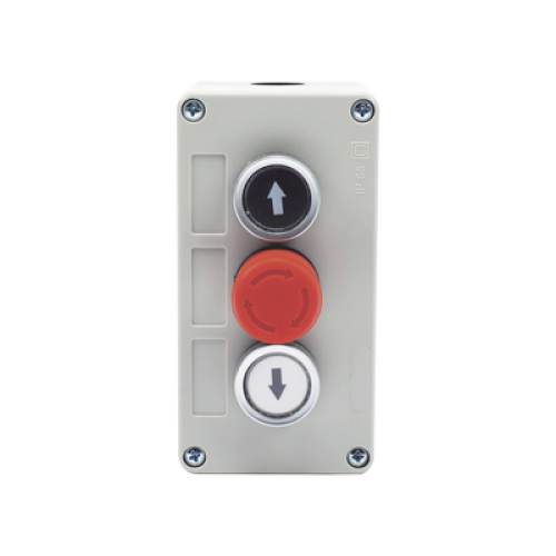 Botonera Triple con Boton de Stop Tipo Enclavado / Para Barreras Vehiculares, Operadores Corredizos y Abatibles. 