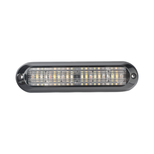 Luz Auxiliar, Ultra Brillante, IP67, 18 LEDs, Tricolor, Color Rojo/Claro/Ambar, con mica transparente y bisel negro
