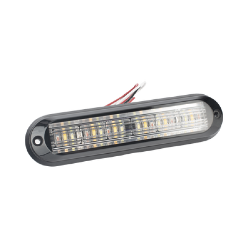 Luz Auxiliar, Ultra Brillante, IP67, 18 LEDs, Tricolor, Color Rojo/Claro/Ambar, con mica transparente y bisel negro