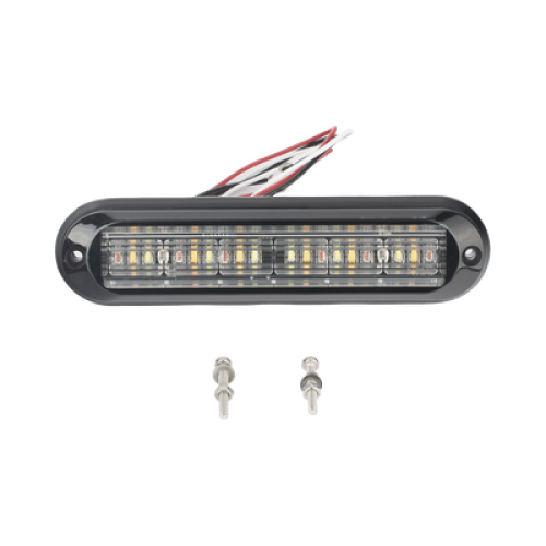 Luz Auxiliar, Ultra Brillante, IP67, 18 LEDs, Tricolor, Color Rojo/Claro/Ambar, con mica transparente y bisel negro